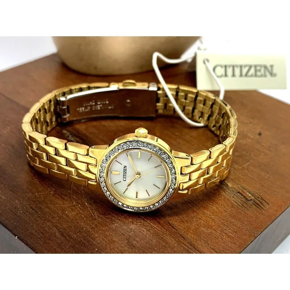 Citizen Women's Watch EJ6102-64D Quartz Gold Tone 23mm Swarovski & Bracelet Set